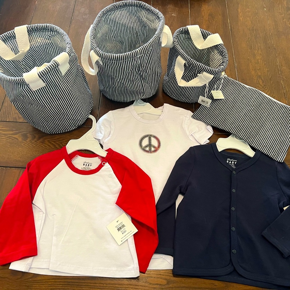 Red/Navy Boys Shirts, Cardigan and Room Organizers, Brand New, 6-12mo